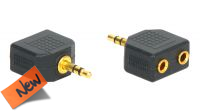 Adaptador audio dorado jack 3.5mm Stereo a 2x Jack Hembra en blister (2)