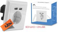 Espelho p/ embutir em cx superficie c/ficha Schuko + 2 x usb 2.1A branca