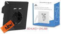 Espelho p/ embutir em cx superficie c/ficha Schuko + 2 x usb 2.1A  Negro