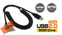 Cabo USB A Macho a Micro B Macho extensível preto 2m