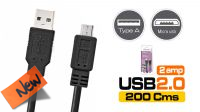 Cabo USB A Macho a Micro B preto em blister 2m
