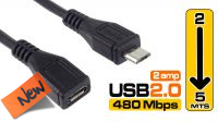 Cabo USB micro USB 2.0 Macho/Fêmea preto