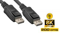 Cabo de monitor Displayport 1.2 (8K 60Hz/4K 120Hz) Macho/Macho preto 2m