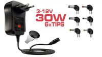 Cargador universal AC-DC 30W 6 pontas negro