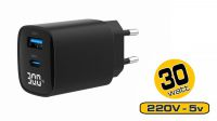 Cargador universal 2xUSB-A QC 3.0, 1xUSB-C PD 3.0Amp 30W LCD Negro