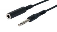 Cabo de audio stereo jack 6.35mm Macho a Fêmea 3m preto