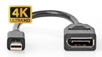 Adaptador mini DisplayPort M a DisplayPort F preto 20cm