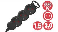 Regleta 3 tomas Schuko, sin interruptor, 3680W  Negra