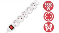 Regleta 5 tomas Schuko, con interruptor, 2300W Blanca