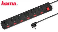 Regleta hama 6 x Schuko con interruptor individual Negra 1.4m Montaje pared, mesa.