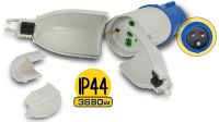 Adaptador 2P-T Macho 16A Azul - Schuko/Italiano Hembra IP44