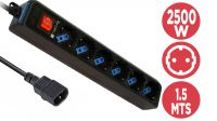 Regleta 6 tomas Schuko, para SAI conector SFO, con interruptor, salidas protegidas VDE, 1.5m Negra