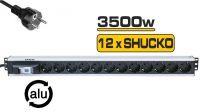 Regleta para Rack 12 tomas Schuko, con disjuntor, 3500W 3m Negra, montaje vertical