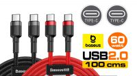 Cabo Baseus USB C M-M,  PD 2.0 QC 3.0 (60W) Alu.Nylon 1m.