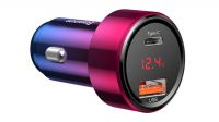 Cargador mechero coche Baseus 12V/24V USB-A, USB-C PD QC 4.0 + 6A 45W Rojo/Azul