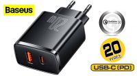 Cargador Baseus 1x USB-A + 1x USB-C 20W QC máx. 3A Negro