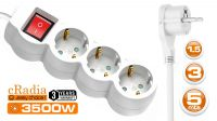 Régua 3 tomadas Schuko 16A com interruptor branca