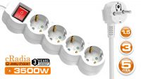 Régua 4 tomadas Schuko 16A com interruptor branca