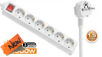 Régua 6 tomadas Schuko 16A com interruptor branca 1.8m