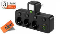 Adaptador cRadia Schuko 3 tomadas com 3 USB e 1 USB-C