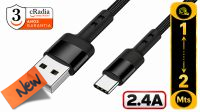 Cabo cRadia USB 3.1- C macho - USB 2.0 A macho max. 2.4Amp preto