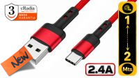 Cabo cRadia USB 3.1- C macho - USB 2.0 A macho max. 2.4Amp vermelho