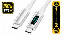 Cabo cRadia USB C M/M PD100W 5A nylon cinza com display
