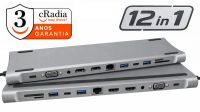 Docking cRadia 12-1 USB 3.1 M-VGA 2xHDMI-3xUSB3.0+2x3.1-TF/SD card-RJ45-PD100w  0.15m.