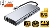 Docking cRadia 11in1 USB C  M-RJ45 VGA 1xUSB3.0  3xUSB2.0 HDMI 2XSD/TF Jack3.5 100W PD