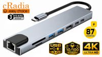 Docking cRadia 8in1 USB C  M-RJ45  2xUSB  HDMI  1xTF/SD 2xUSB-C  PD