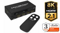 Switch HDMI V2.1 4 portas 8K@60Hz HDCP2.2 com comando