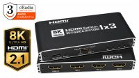 Multiplicador Cradia HDMI 2.1 1in3 e Switch 8K@60Hz EDID preto