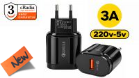 CR 8601 : Cargador Universal 1x USB QC 3.0  máx. 18W (Negro)