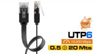 Cable de red Flat U/UTP Cat. 6 certificado CU Negro