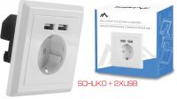 Módulo Para Embutir En Caja Superficie Con Conector Schuko + 2 x USB 2.1A Blanco