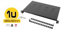 Bandeja Frontal 19" Fija 1U De 483x300mm - Negro con adaptadores 4 puntos fijación.