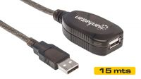 Cable extensión USB 2.0 Activo Negro 15m
