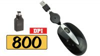 Ratón óptico mini USB/PS2  c/cable retráctil 800dpi Negro