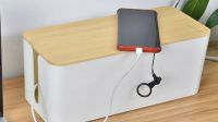 Caja organizadora de cables Blanca con tapa de madera
