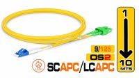 Cable de fibra óptica SM OS2 9/125 LC/APC - SC/APC DX LSZG Amarillo