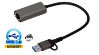 Adaptador USB 3.0 e USB C 3.1 a Ethernet RJ45 100/1000 Mbps