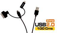 Cabo de dados/carga USB a Micro B com adaptador Lightning 08P/30P preto 1m