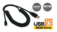 Cabo USB A Macho a Micro B Macho extensível preto 2m