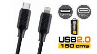 Cable USB-C M-Lightning Max 2.1A Negro 1.5m.