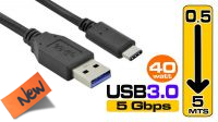 SB 3745 : Cabo USB 3.1 Tipo A a Tipo C M/M 10 Gb/s (0,5/3Mts) preto (5 m)
