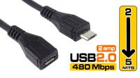 Cabo USB micro USB 2.0 Macho/Fêmea preto