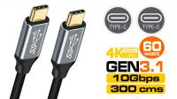 Cabo USB 3.1 Gen2 C-C 60W 10Gbps 4k 3m
