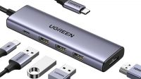 Hub USB 5in1 Ugreen CM511 3p. 1x USB 3.0, 1x USB-C PD100W, 1x HDMI cinzento 0.15m